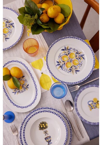 Kütahya Porselen Amalfi 26 Parça Çok Renkli Yemek Takımı 6 Kişilik Porselen Desenli Set