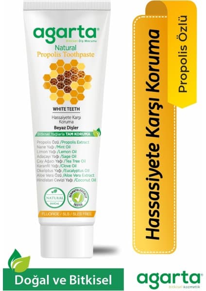 Agarta Doğal Propolisli Diş Macunu 100 ml Hassasiyet ve Çürüğe Karşı Tartar Önleyici Aromasız