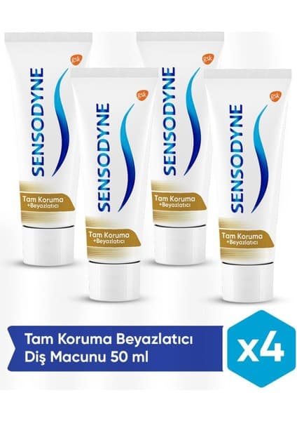 Sensodyne Hassas Dişler İçin Tam Koruma Diş Macunu 4×50 ml Naneli Florürlü Güçlü Temizlik