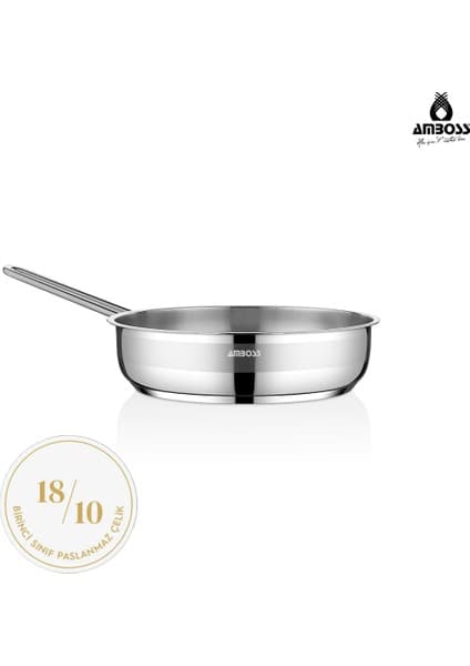 Amboss Saphire 24 cm Paslanmaz Çelik İndüksiyon Uyumlu Çelik Tava Gümüş Renk ile Eşit Isı Dağılımı Sağlar