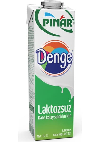 Pınar Denge 1 L x 12 Adet Laktozsuz Süt Türkiye Menşeli Sindirimi Kolay UHT Süt