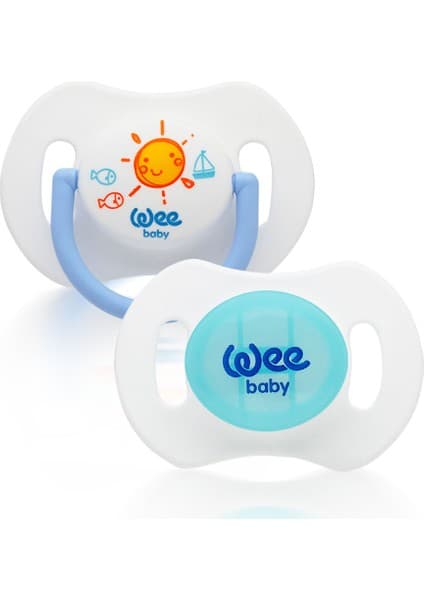 Wee Baby 2'li Gece Gündüz Damaklı Silikon Emzik 0-6 Ay (Saklama Kabı Hediyeli) Mavi