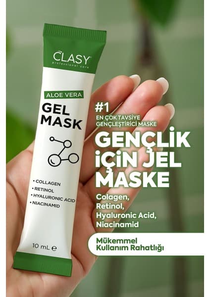 Clasy Care Aloevera Jel Yüz Maskesi Kolajen ve Hyaluronik Asitli Onarıcı Nemlendirici 20x10 ml Tekli Paket