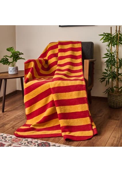 Evidea Soft Çizgili Pamuklu Tv Battaniyesi - Sarı / Kırmızı - 130X170 cm
