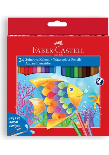 Faber-Castell Karton Kutu Sulu Boya Kalemi, 24 Renk, Suda Çözünebilir, Fırça ve Kalem Hediyeli