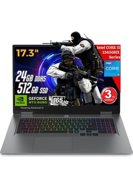 Lenovo Loq 17IRX10 Aı Intel Core i5-13450HX 24GB DDR5 512GB SSD RTX5050 8gddr7 17.3 IPS 165Hz Oyun Bilgisayarı