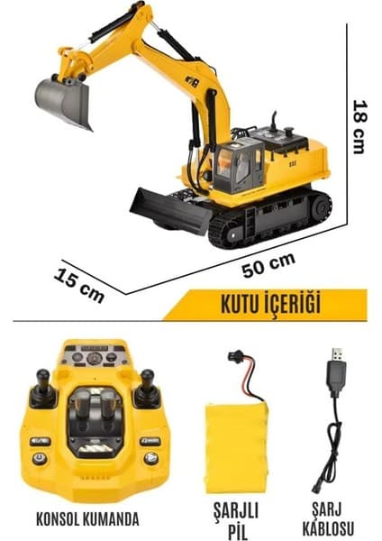 Farbu Oyuncak 1:14 Ölçek Şarjlı Işıklı Sesli Konsol Kumandalı Metal Başlıklı Oyuncak Ekskavatör Kepçe