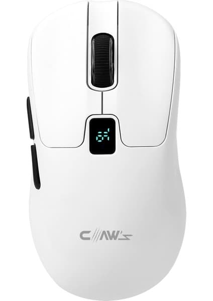 Claw's Rajin Strike Üç Modlu Kablosuz & Kablolu 12800 Dpi LCD Ekran & Makro Yazılımlı Kablosuz Gaming Mouse - Beyaz (2.4 Ghz Kablosuz + Bt5.1 + Type-C ile Kullanım Desteği)