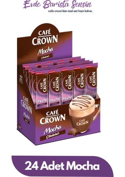 Cafe Crown Çikolatalı Mocha 17 gr x 24 Adet Yoğun Çikolata Aroması ile Kahve Keyfi