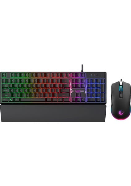 Rampage Km-Rx7 Fortuna V2 Gökkuşağı Aydınlatmalı USB Siyah Gaming Combo Us Layout English ( Ingilizce Q Klavye) Gaming Klavye + 12800 Dpi Mouse