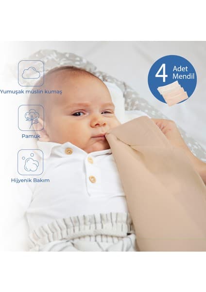 Babyjem Bürümcük Bebek Ağız Ter Mendili 4 Adet Somon