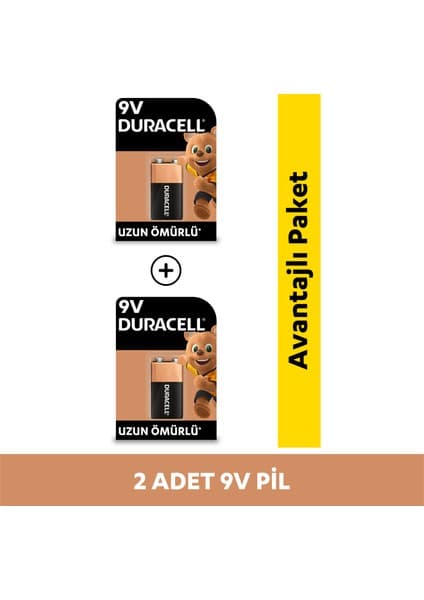 Duracell Basic 9 Volt Tek Kullanımlık Pil 2 Adet Alkalin Uzun Ömürlü Güç Kaynağı
