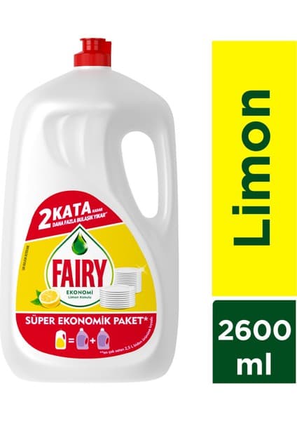 Fairy Süper Ekonomik Paket Sıvı Bulaşık Deterjanı 2600 ml Limon Kokulu