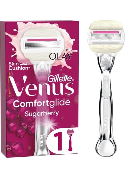 Gillette Venus ComfortGlide Sugarberry Kadın Tıraş Makinesi 5 Bıçaklı Jel Barlı Ergonomik Sap 1 Yedek Başlık