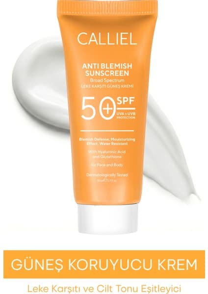 Calliel Leke Karşıtı Tüm Ciltler İçin Yüksek Korumalı 50 SPF Güneş Kremi Glutatyon Etkili 50 ML