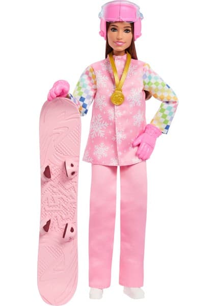 Barbie Snowboard Sporcusu Barbie® Oyun Seti | Pembe Montu ve Renk Değiştiren Snowboard Dahil 10'dan Fazla Aksesuarıyla Barbie Kariyer Bebekleri Snowboard Sporcusu Bebek JKF78