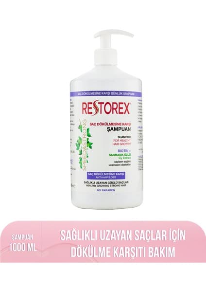 Restorex Speed & Strong Saç Dökülmesine Karşı Şampuan 1000 ml – Güçlü Uzama & Onarım