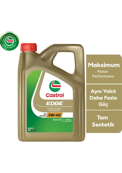 Castrol Edge 5W-40 4 Litre Motor Yağı Viskozite 5W-40 API SN/CF ACEA A3/B4 Benzinli ve Dizel Araçlar İçin