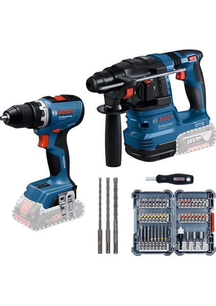 Bosch Gsr + Gbh Vidalama ve Kırıcı Delici + 45 Parça Tornavida Seti + 3 Parça Sds Set (Akü Dahil Değildir.) (0 615 V00 03E)