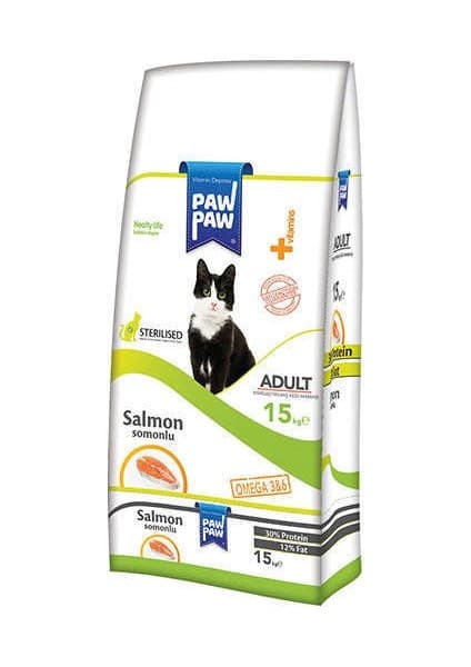 Pawpaw Sterilised Somonlu Kısırlaştırılmış Kedi Maması 15 Kg Sağlıklı Deri ve Parlak Tüyler İçin
