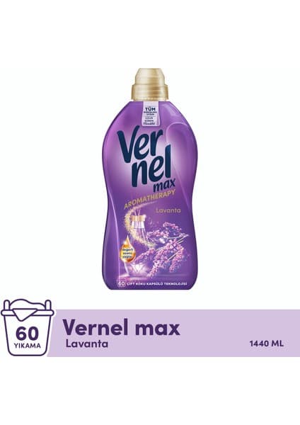 Vernel Max Lavanta Konsantre Çamaşır Yumuşatıcısı 1,44L | 60 Yıkama | Aromaterapi | Konsantre Çamaşır Yumuşatıcısı