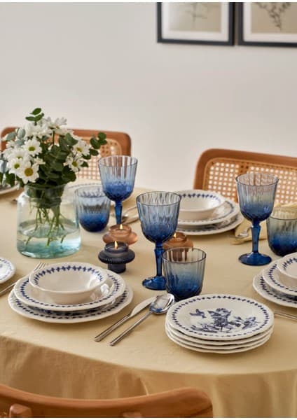 Bella Maison Vanessa 24 Parça Mavi Porselen Yemek Takımı 6 Kişilik Desenli Set