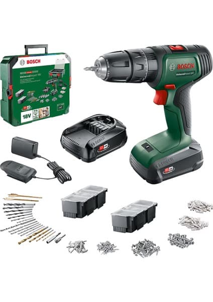 Bosch Universalımpact 18V Akülü Darbeli Matkap 1,5AH, Çift Akü ve 241 Aksesuar Seti ile Güçlü Performans