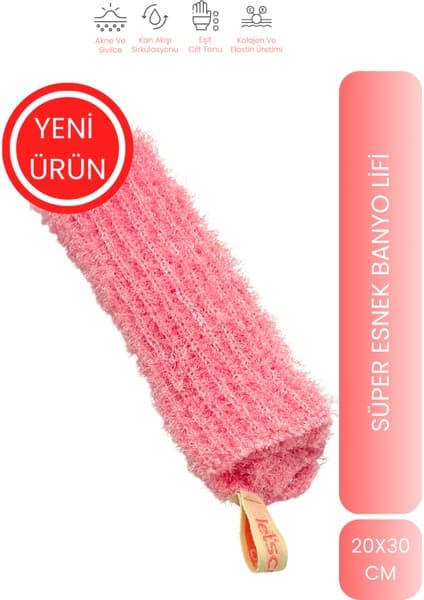 LET'SCRUB Süper Esnek Pembe Banyo Lifi Tüm Cilt Tiplerine Uygun Duş Lifi Unisex 20X30 cm