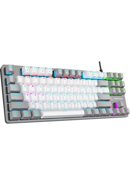 Rampage Snug K14 Beyaz/gri Red Swıtch Mekanik Gaming Oyuncu Klavye Us Layout English Rainbow Tkl