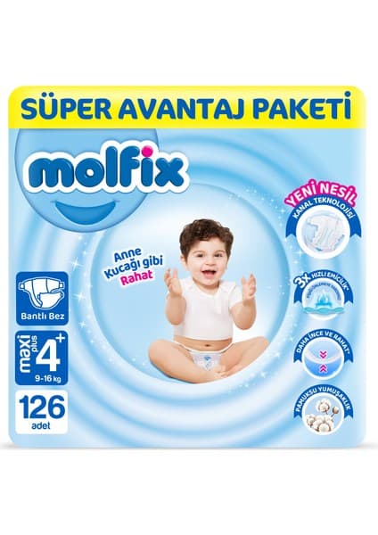 Molfix Kanal Teknolojisi Süper Avantaj Paketi 4+ Beden Maxi Plus 126 Adet
