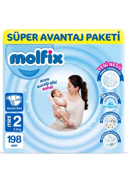 Molfix Kanal Teknolojisi Süper Avantaj Paketi 2 Beden Mini 198 Adet