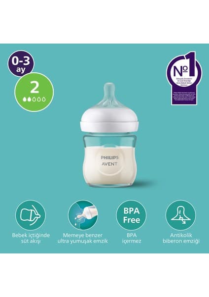 Philips Avent Doğal Tepkili Cam Biberon, 120ml, 0-3 Ay, SCY930/01