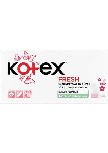 Kotex Parfümlü İnce Günlük Ped 56'lı Sızıntı Önleyici Teknoloji ile Gün Boyu Koruma