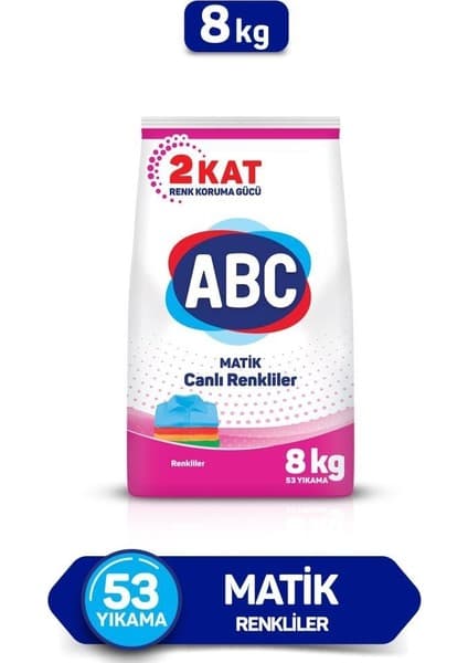ABC Toz Deterjan Renkliler 8 kg 52 Yıkama Standart Koku ile Etkili Temizlik