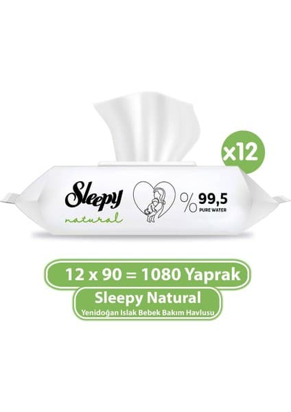 Sleepy Natural Yenidoğan Islak Bebek Bakım Havlusu 1080 Yaprak 12'li Set Hassas Cilt İçin