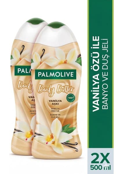 Palmolive Body Butter Vanilya Aşkı 500 ml x 2 Banyo ve Duş Jeli Kremsi Formül ile Cilt Şımartıcı