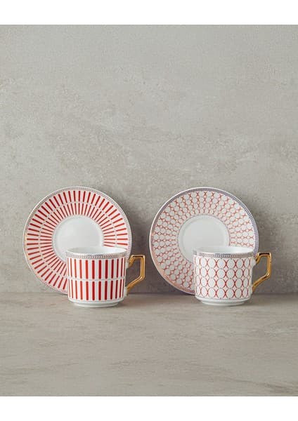 English Home Rabecca New Bone China Kahve Fincan Takımı 4 Parça 2 Kişilik Kırmızı
