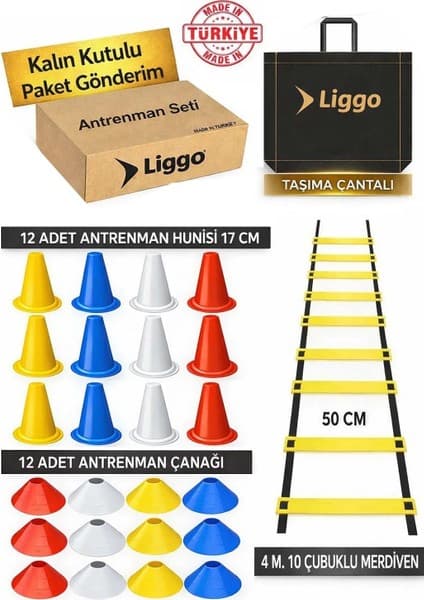 Liggo Antrenman Seti 4m Merdiven 12 Adet Huni 12 Adet Çanak İdman Spor Eğitim Seti