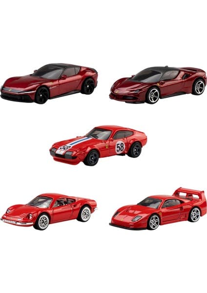 Hot Wheels ® 5'Li Ferrari Araba Seti Metal Araçlar İle Oyun Seti Jln12 3+ Yaş İçin Eğlenceli