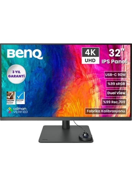 BenQ PD3205U 31,5'' 4K UHD P3 Display HDR10 USB-Type-C Calman Ve Pantone Onaylı Profosyonel Tasarımcı Monitörü