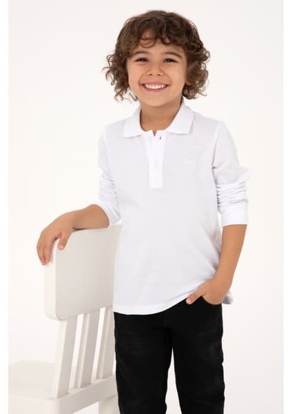 U.S. Polo Assn. Erkek Çocuk Beyaz Basic Polo Yaka Sweatshirt 50313790-VR013