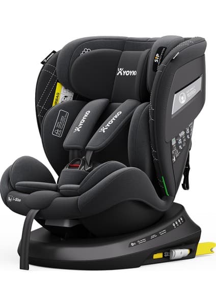Yoyko Rich I-Size Alarmlı 360° Dönebilir Yatabilir 0-36 kg Oto Koltuğu Isofıx/sıp/latch Siyah