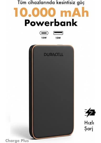 Duracell 10 000 Mah Powerbank 15W Usb-C & Usb-A Hızlı Şarj Çift Çıkışlı Taşınabilir Şarj Cihazı
