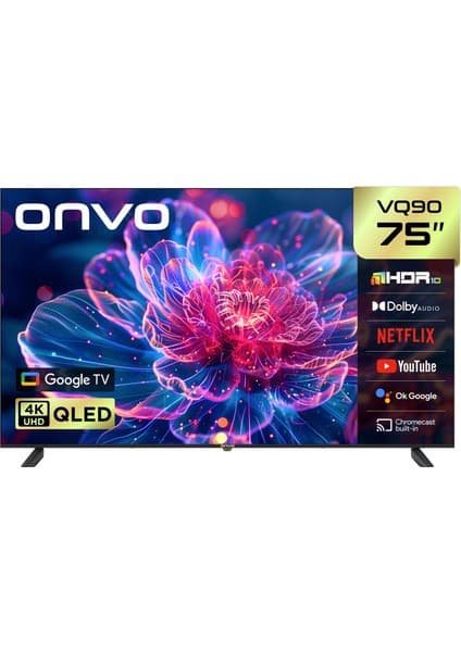 Onvo 75VQ90F2UA 75'' 190 Ekran Uydu Alıcılı 4K Ultra HD Google Smart QLED TV