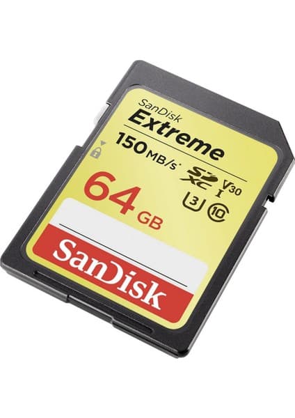 Sandisk Extreme 64GB SDXC Hafıza Kartı 150MB/s V30 UHS-I U3 Yüksek Hız ve Uyumlu Performans SDSDXV6-064G-GNCIN