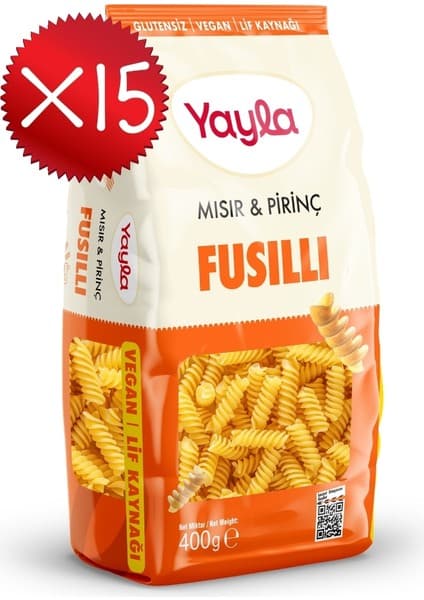 Yayla Mısır ve Pirinç Fusilli Makarna 400 g x15