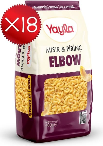 Yayla Mısır ve Pirinç Elbow Makarna 400 g x18
