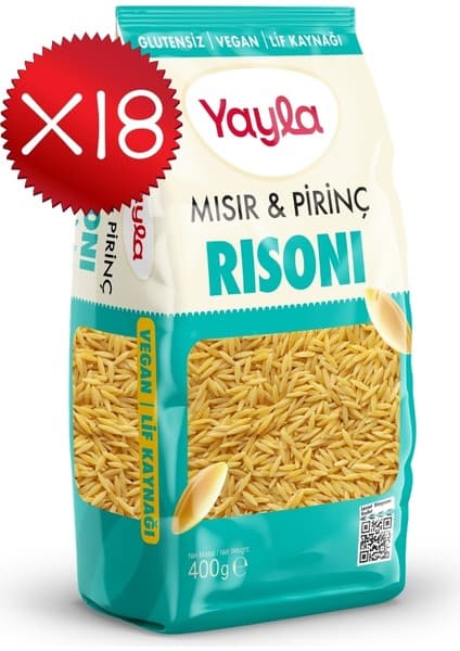 Yayla Mısır ve Pirinç Risoni Makarna 400 g x18