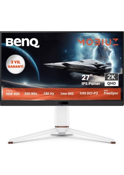 BenQ Mobiuz EX271Q 27'' IPS 2K 180Hz 1ms 2xHDMI DP USB-C FreeSync HDR400 Pivot Kumandalı Eye Care Oyun Monitörü