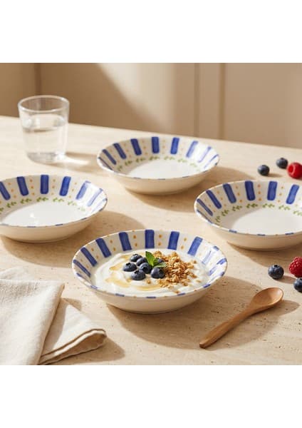 Güral Porselen Kayısı Desenli 20 cm 4lü Çukur Tabak Seti